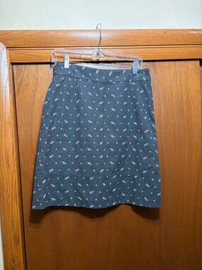 Anthropologie Odille Women's Size 8 Gray Floral Print Cotton A-Line Skirt